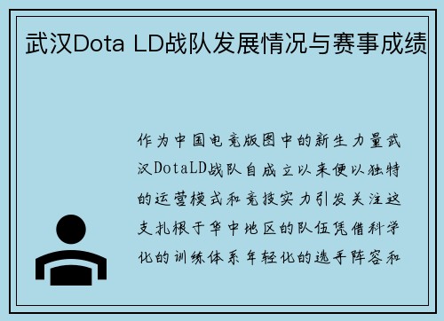 武汉Dota LD战队发展情况与赛事成绩