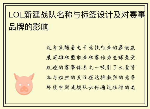 LOL新建战队名称与标签设计及对赛事品牌的影响